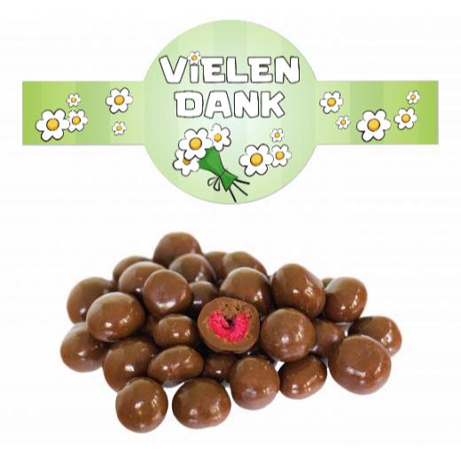 Schokolierte Himbeeren, gefriergetrocknet im Tiegel (150 g) mit Banderole
