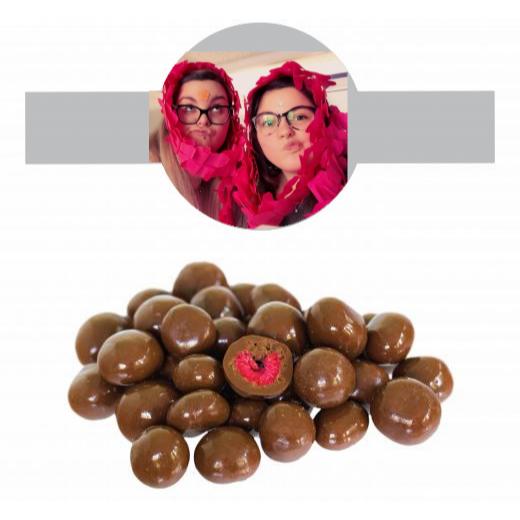 Schokolierte Himbeeren, gefriergetrocknet im Tiegel (150 g) mit Banderole