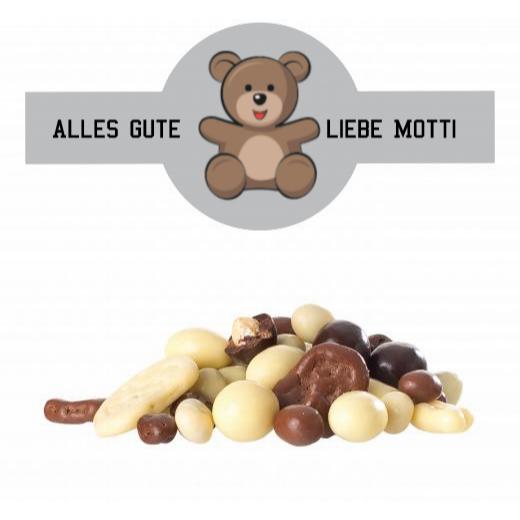 Schokolierter Nuss-Früchte-Mix im Tiegel (150 g) mit Banderole