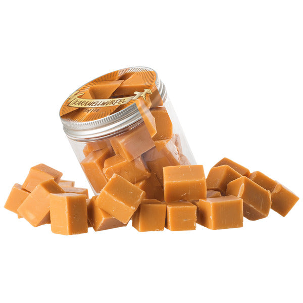 Karamellwrfel Toffee im Tiegel (150g) mit Banderole | crunchysnacks.de Shop Karamellwrfel Toffee im Tiegel (150g) mit Banderole | crunchysnacks.de Shop